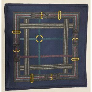 New Ralph Lauren Ledbury Silk Pillow Cover 20x20 Navy Saddle Bridle Belt